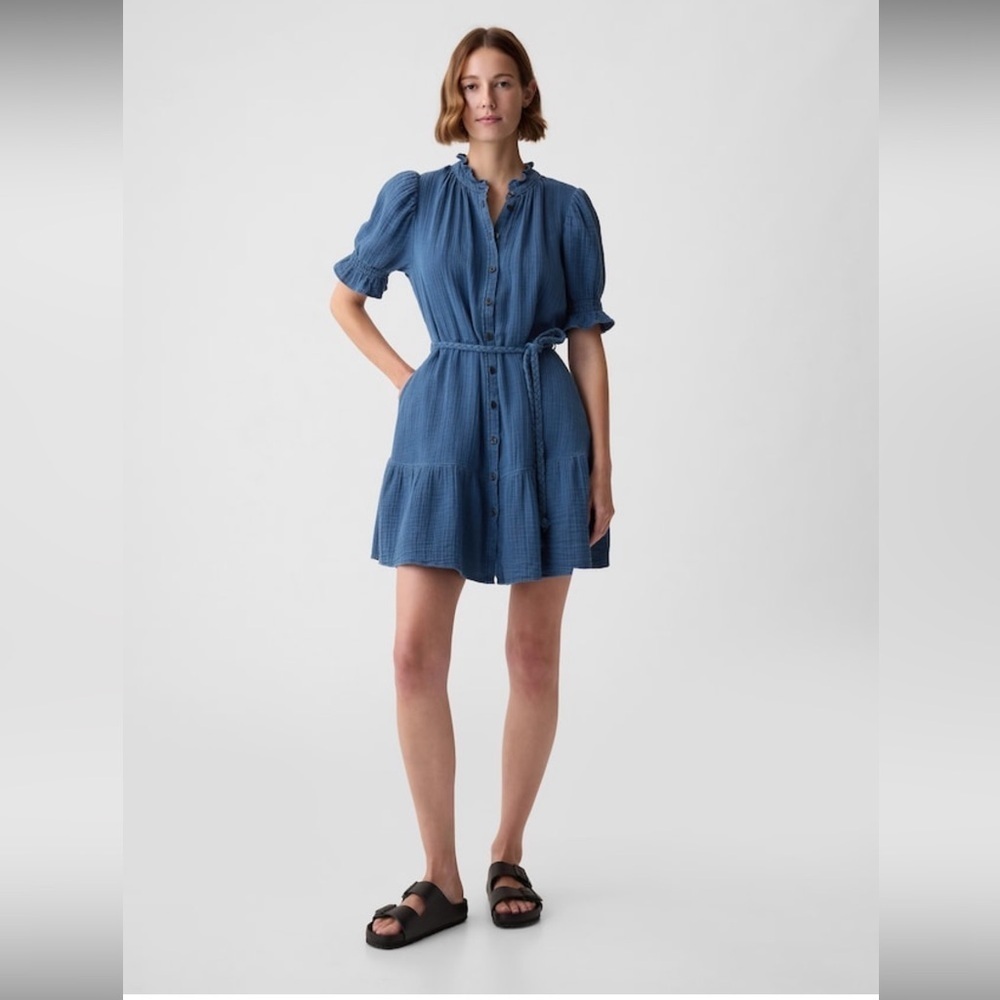 Gap - Blue Crinkle Gauze Denim Mini Dress - Xl